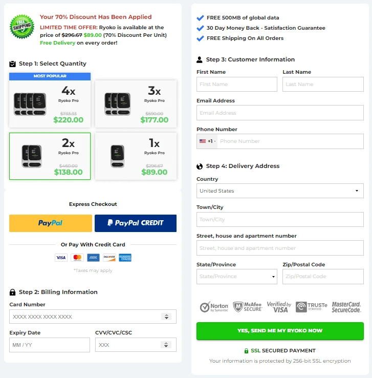 Ryoko Pro check out page